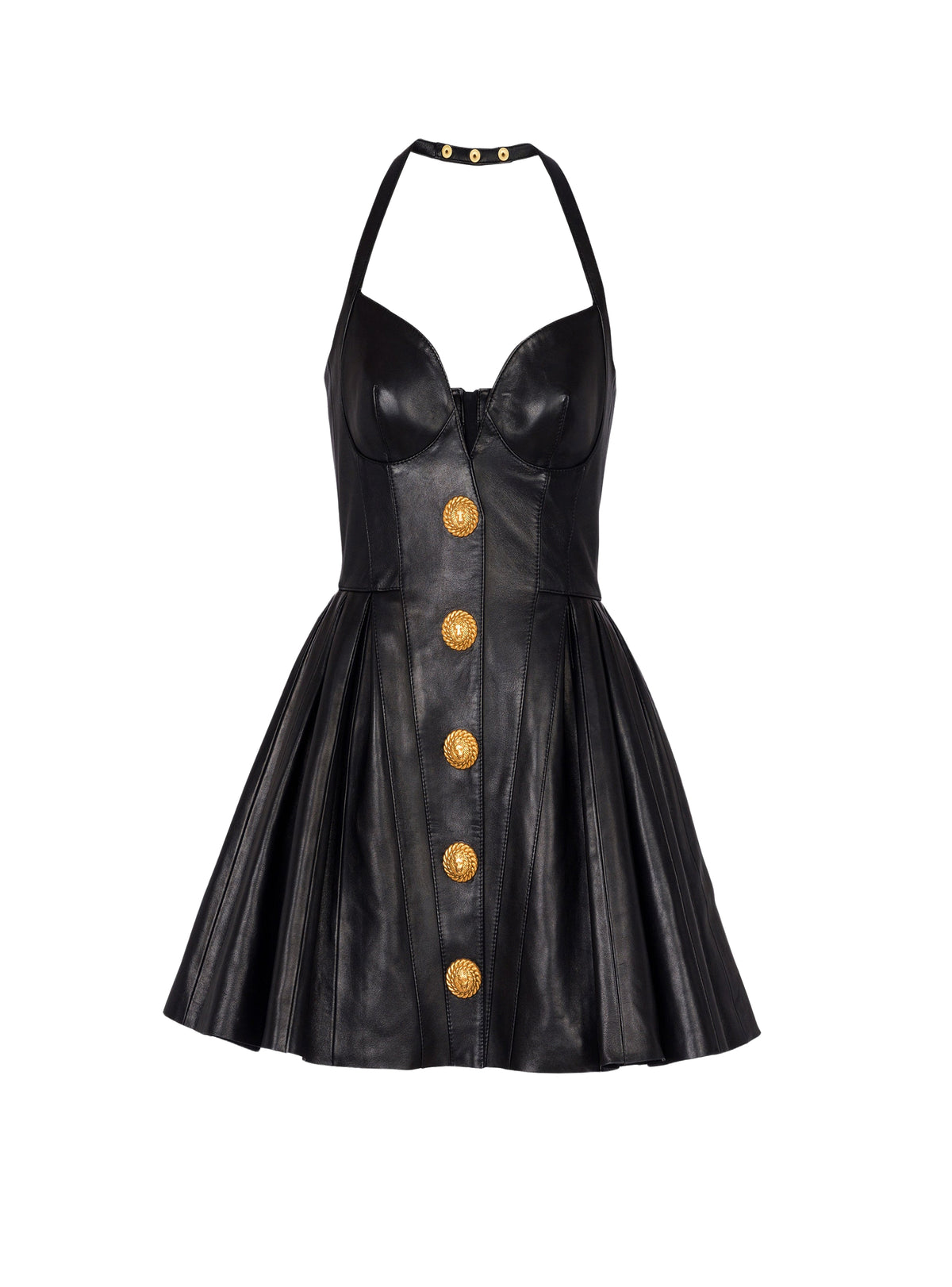 Robe courte dos-nu évasée en cuir - Noir