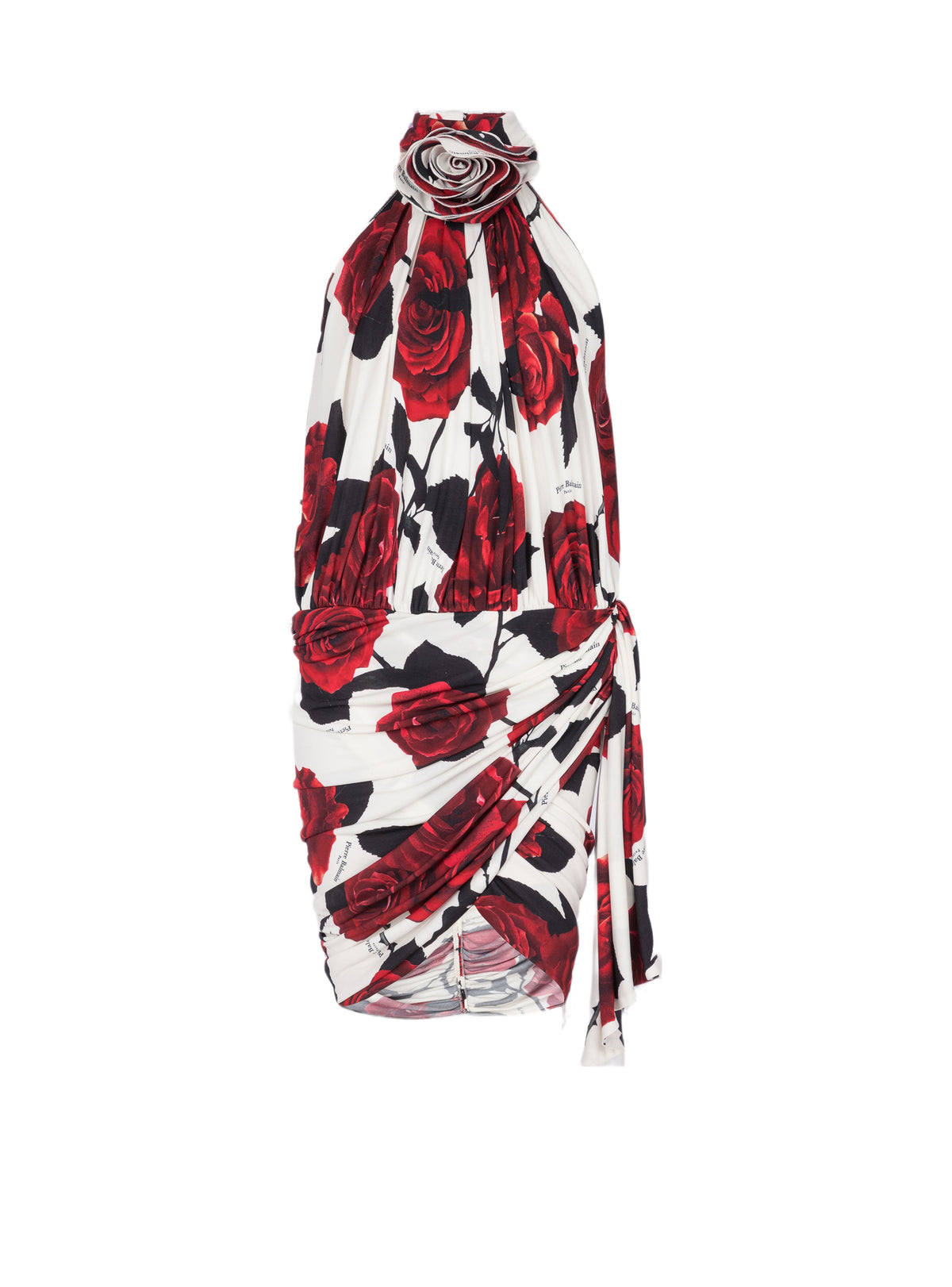 Robe courte drapée à motif rose - Rouge