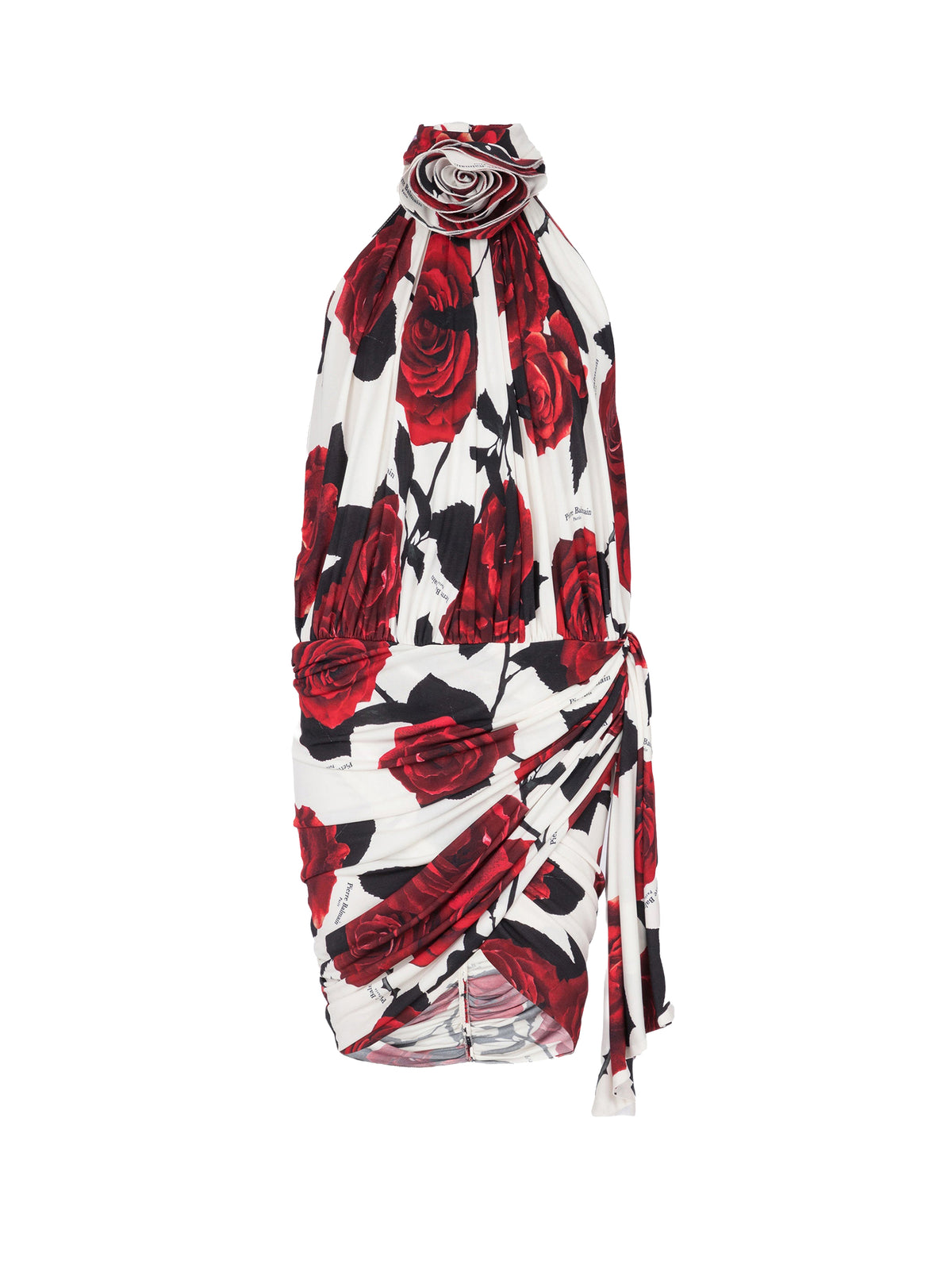 Draped short dress with rose pattern - Red