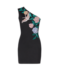 Robe courte asymétrique brodée - Noir & Multico