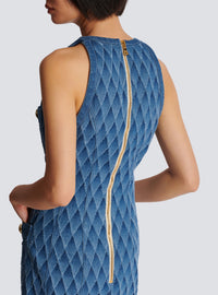 Robe courte en denim découpé au laser - Bleu Jean
