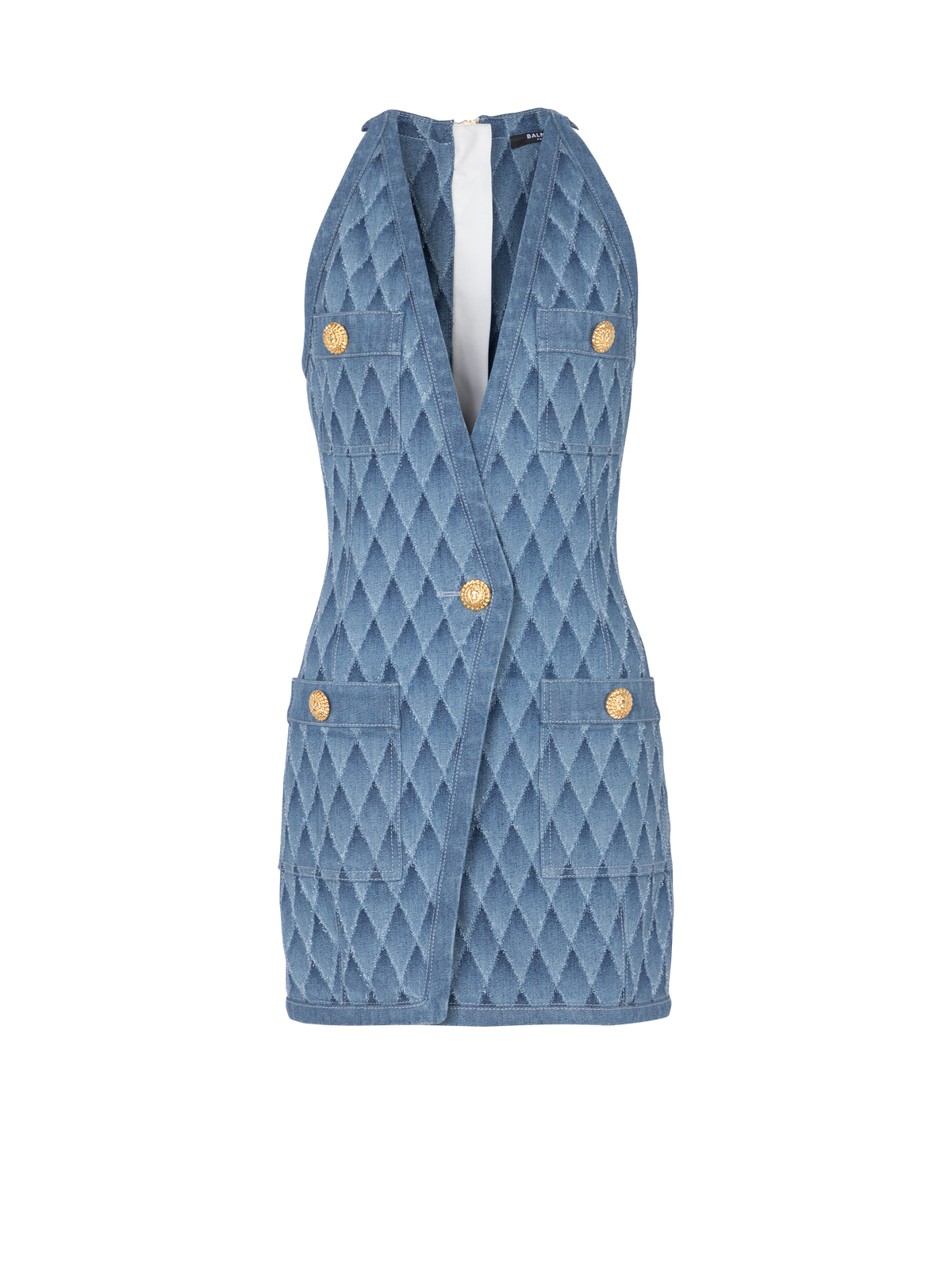 Robe courte en denim découpé au laser - Bleu Jean