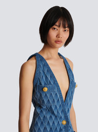 Robe courte en denim découpé au laser - Bleu Jean