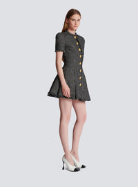 Robe évasée à plis en tweed vichy - Blanc & Noir