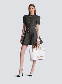 Robe évasée à plis en tweed vichy - Blanc & Noir