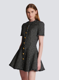 Robe évasée à plis en tweed vichy - Blanc & Noir