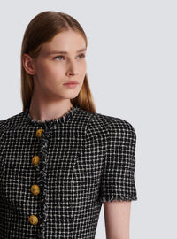 Robe évasée à plis en tweed vichy - Blanc & Noir