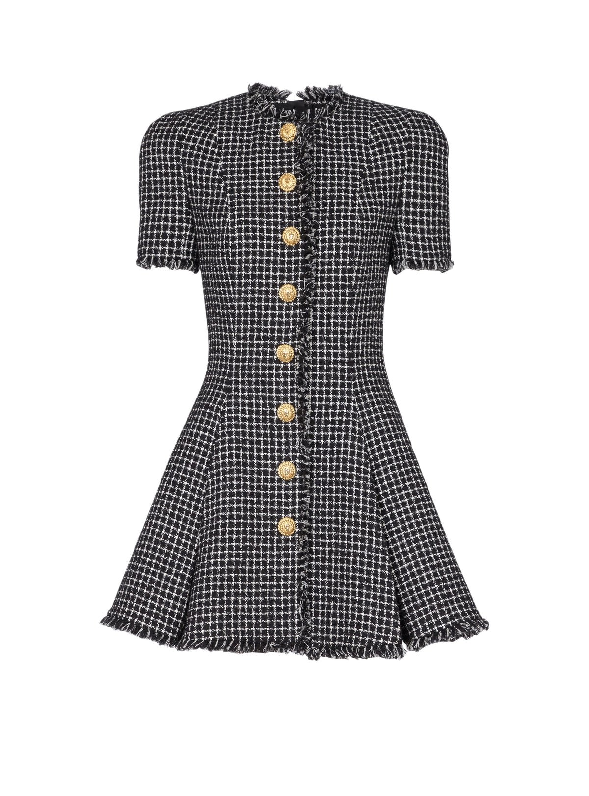 Robe évasée à plis en tweed vichy - Blanc & Noir