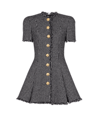Robe évasée à plis en tweed vichy - Blanc & Noir