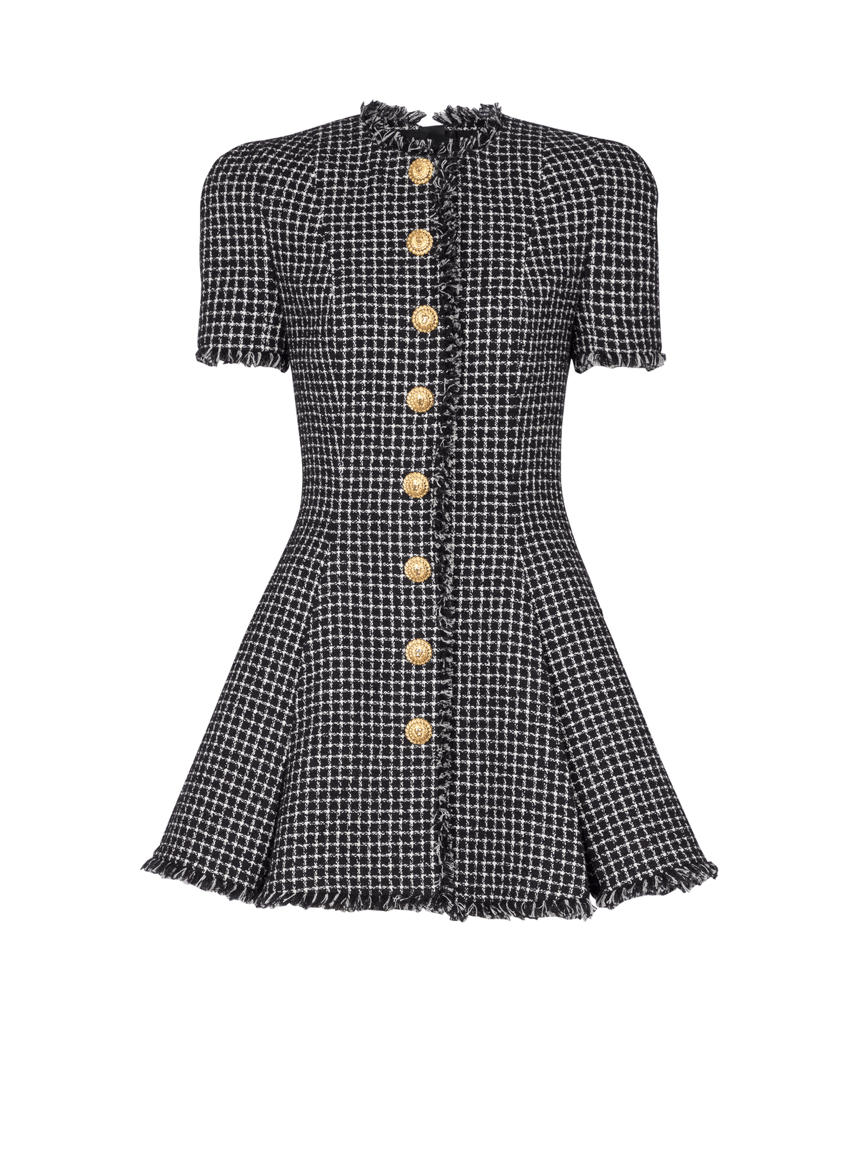 Robe évasée à plis en tweed vichy - Blanc & Noir