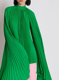 Short pleated dress in lightweight crepe - Bright Green
