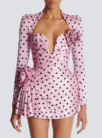 Robe courte imprimée polka dots - Rose