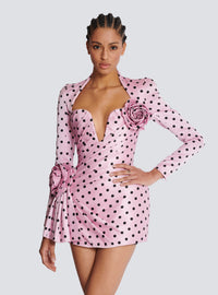 Robe courte imprimée polka dots - Rose