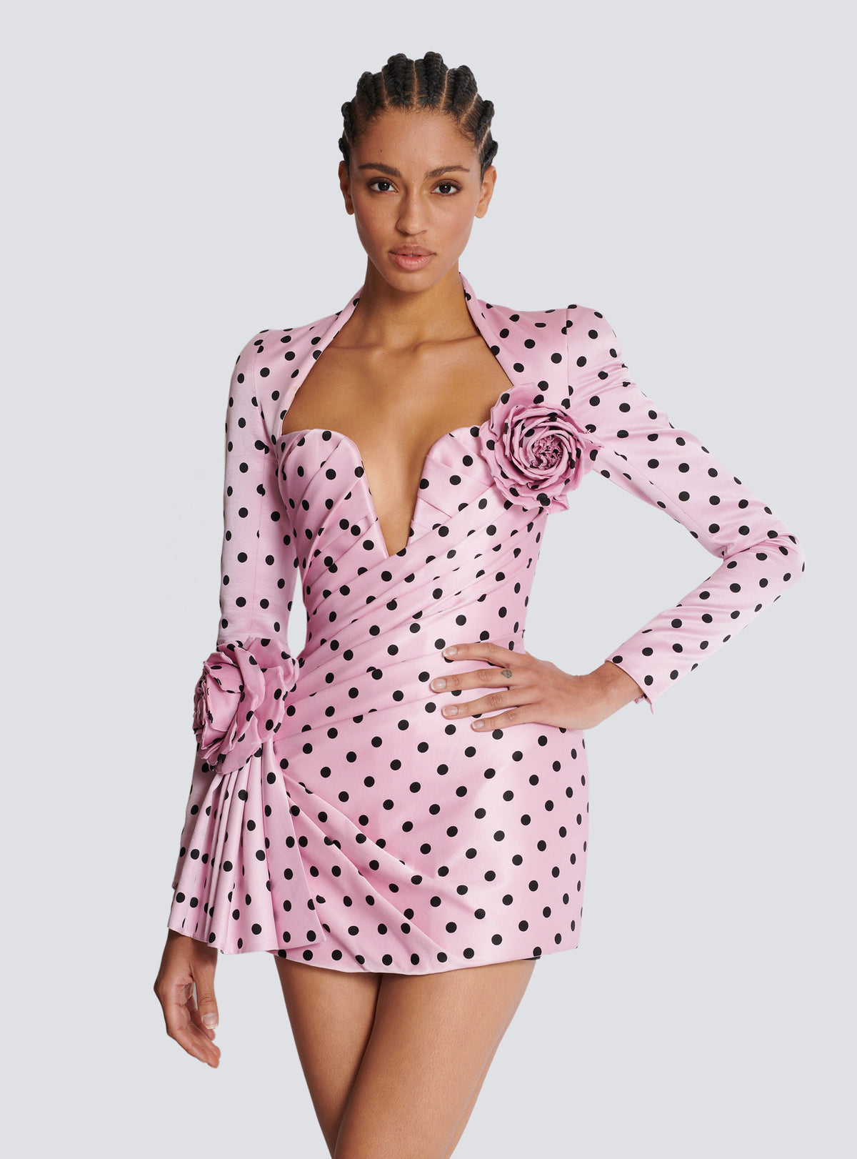 Robe courte imprimée polka dots - Rose