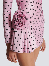 Robe courte imprimée polka dots - Rose
