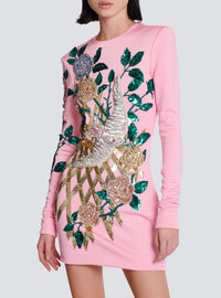 Embroidered short dress - Pale Pink & Multicolor