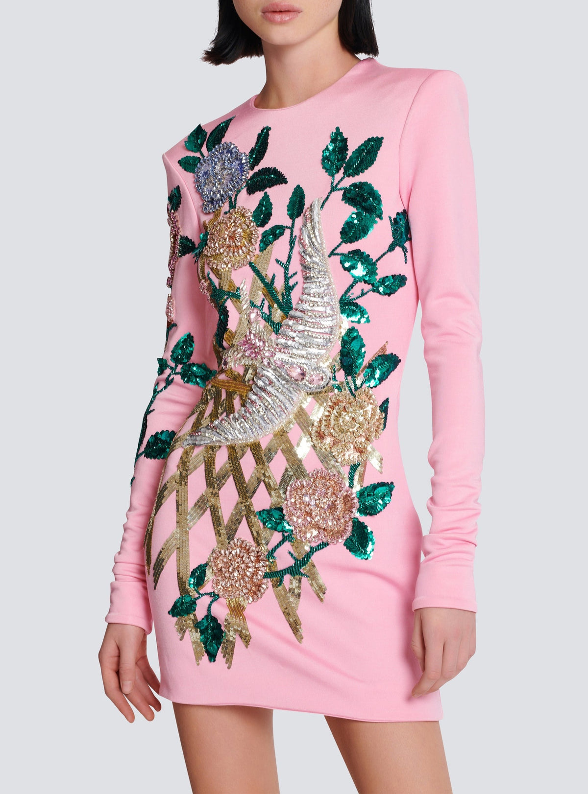 Embroidered short dress - Pale Pink & Multicolor
