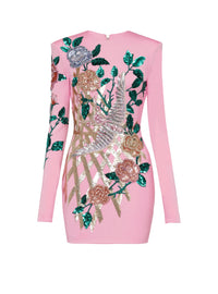 Embroidered short dress - Pale Pink & Multicolor