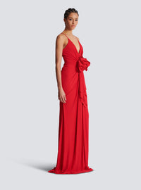 Robe longue plissée à détail fleur - Rouge