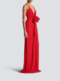 Long pleated dress with flower detail - Red