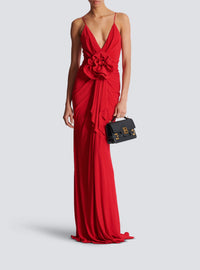 Long pleated dress with flower detail - Red