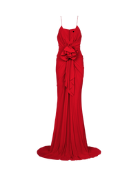 Robe longue plissée à détail fleur - Rouge