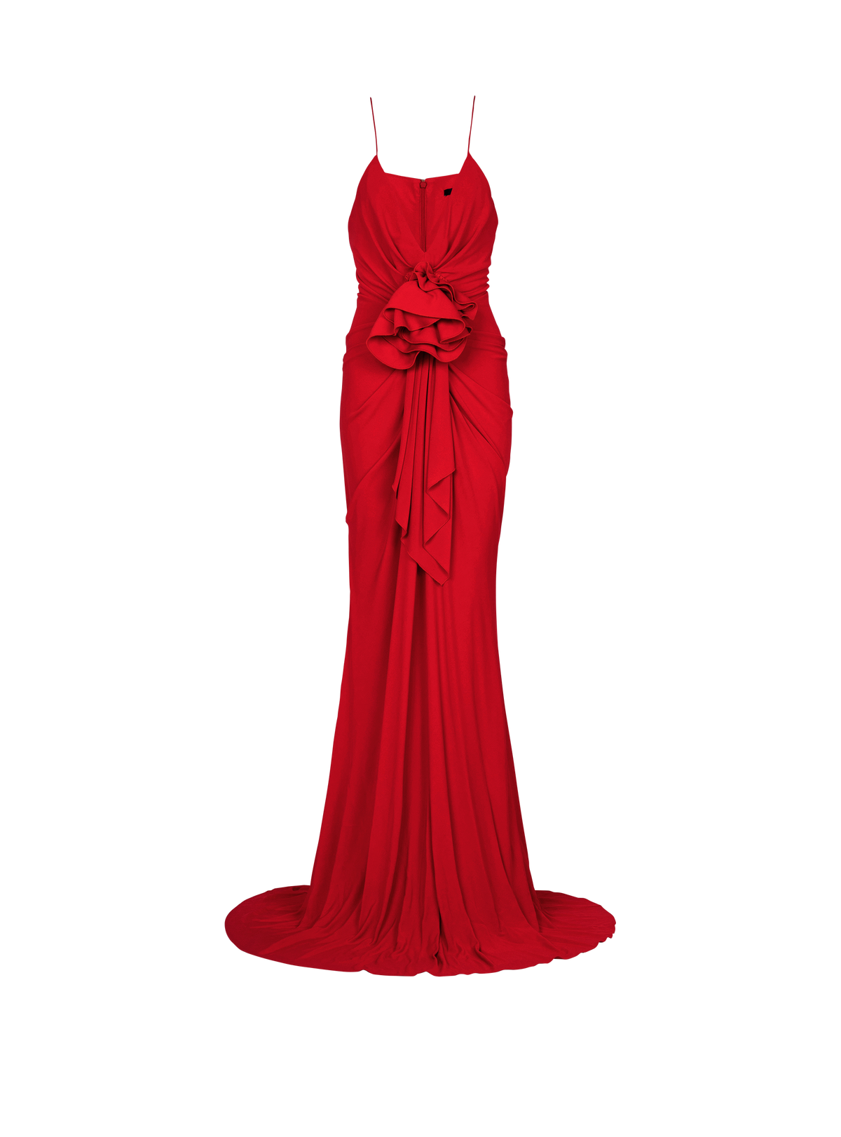 Robe longue plissée à détail fleur - Rouge