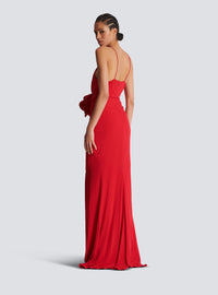 Robe longue plissée à détail fleur - Rouge