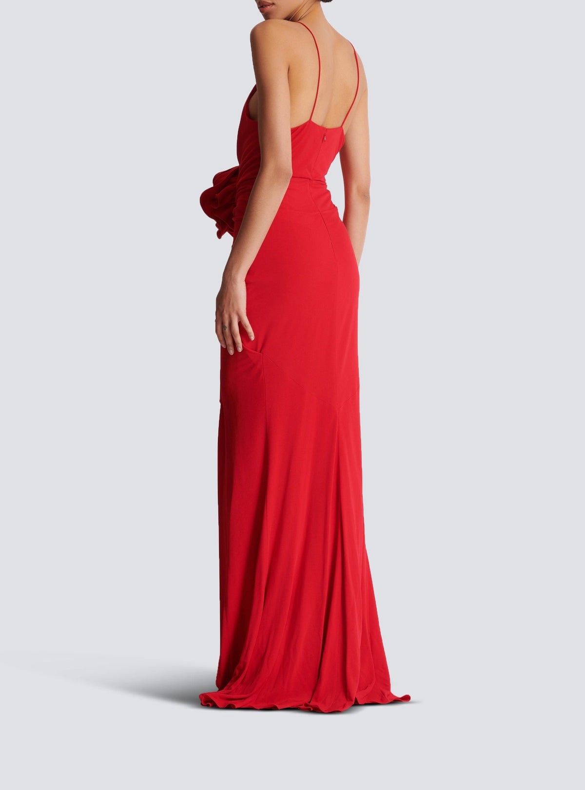 Long pleated dress with flower detail - Red