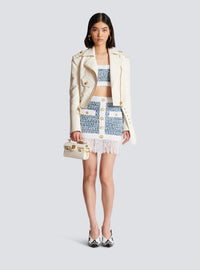 Top à bretelles en tweed denim - Bleu Pâle & Blanc