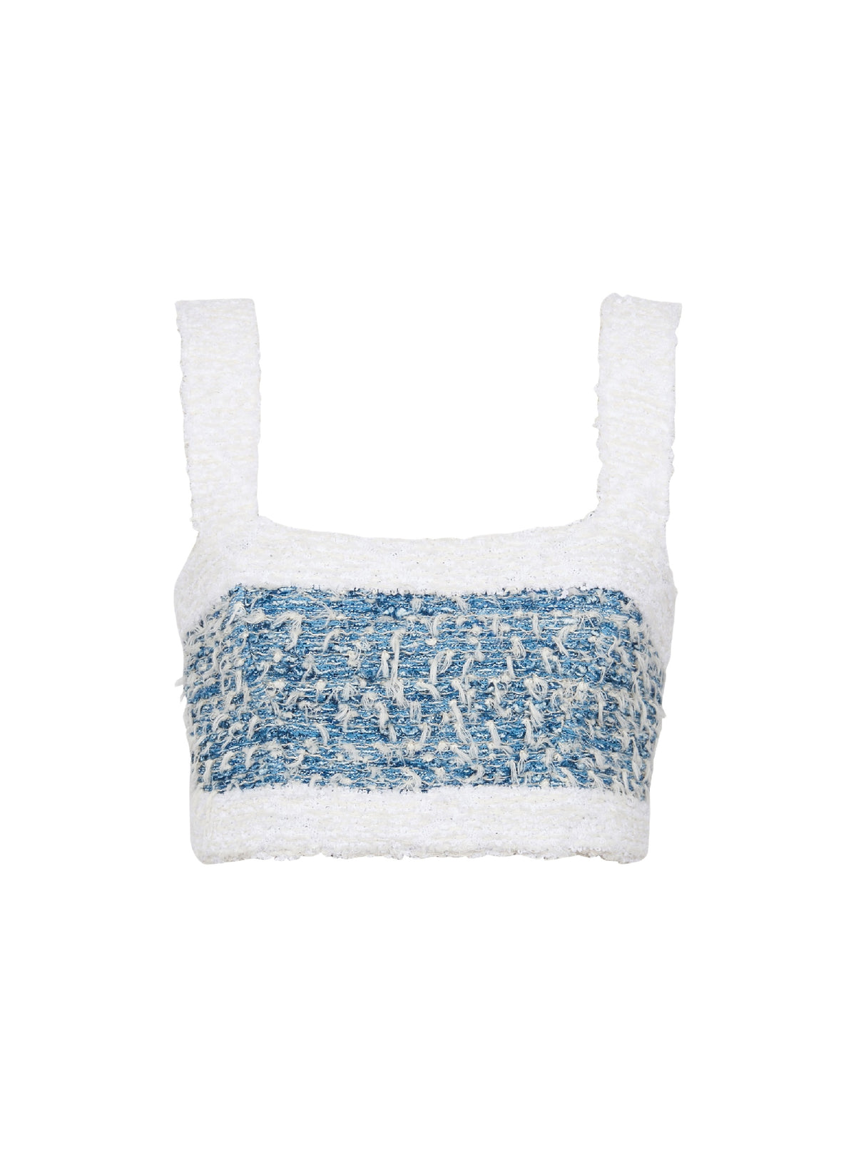 Top à bretelles en tweed denim - Bleu Pâle & Blanc
