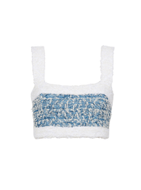 Top à bretelles en tweed denim - Bleu Pâle & Blanc