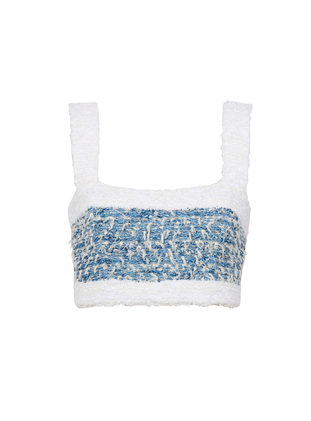 Top à bretelles en tweed denim - Bleu Pâle & Blanc