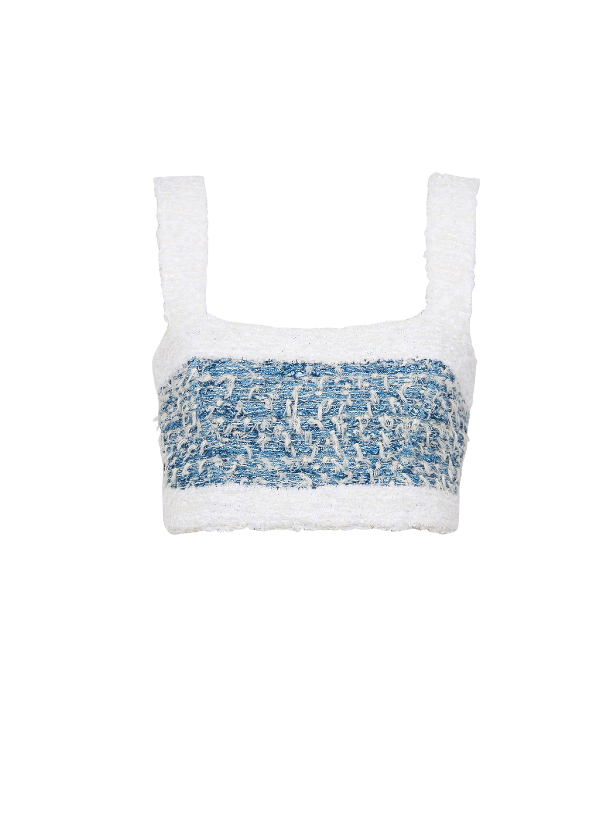 Top à bretelles en tweed denim - Bleu Pâle & Blanc