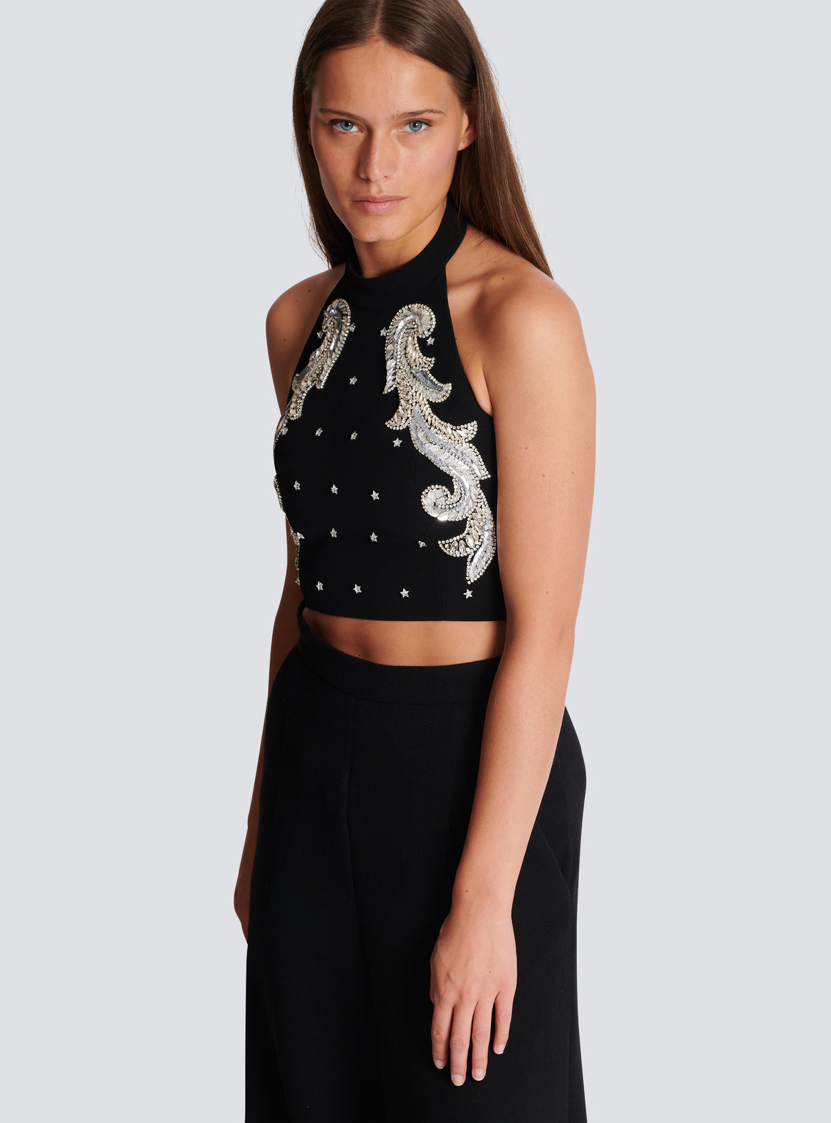 Top dos-nu à broderie baroque - Noir & Cristal