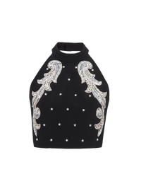 Top dos-nu à broderie baroque - Noir & Cristal