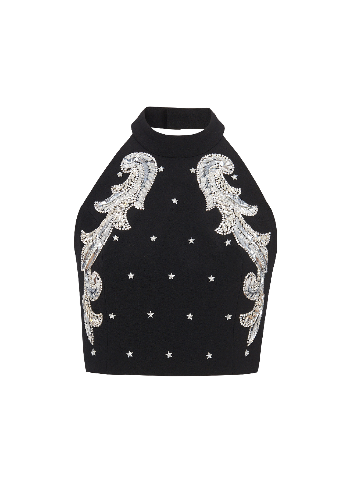 Top dos-nu à broderie baroque - Noir & Cristal