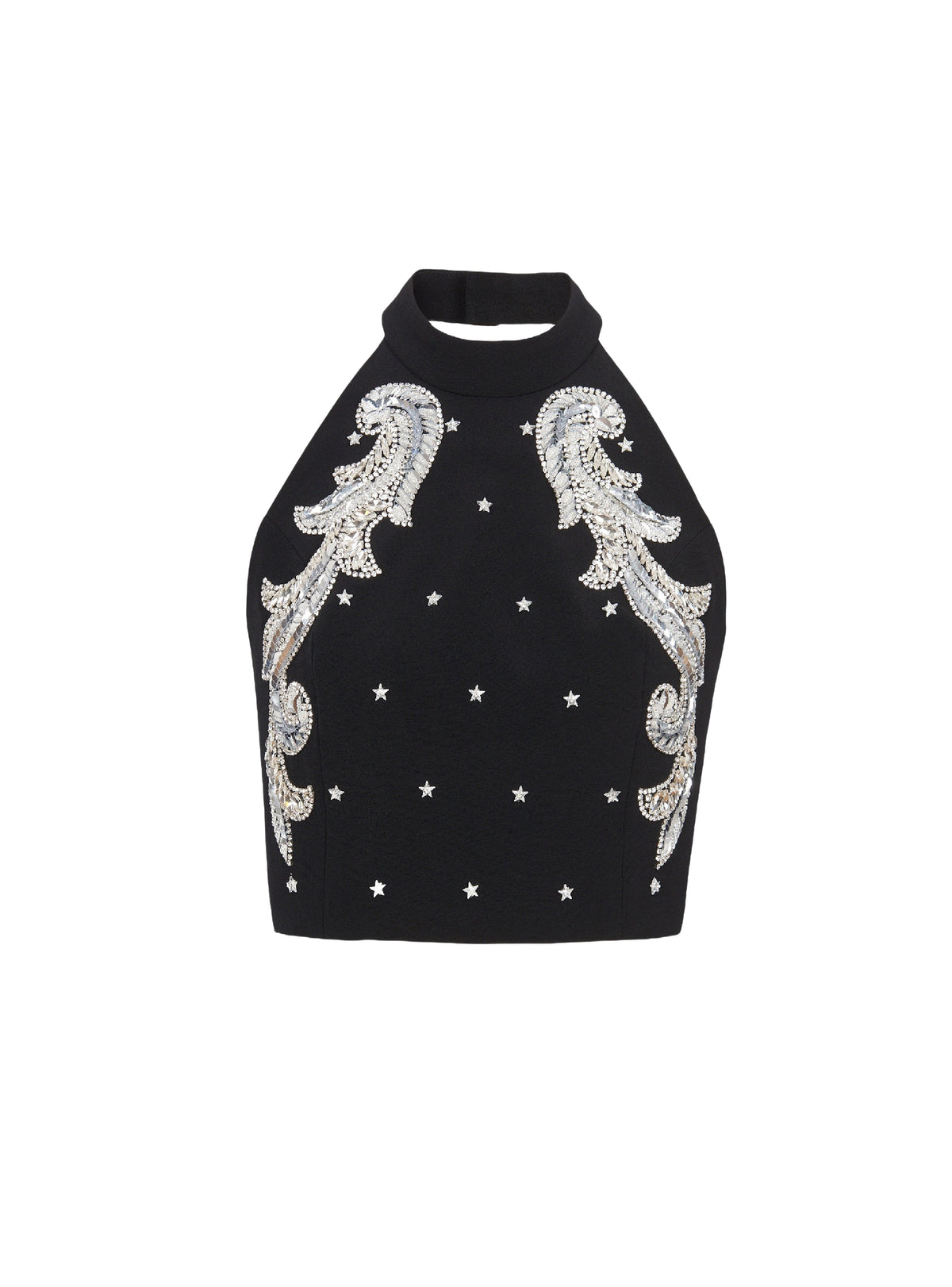 Baroque embroidered halter top - Black & Crystal