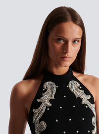 Top dos-nu à broderie baroque - Noir & Cristal