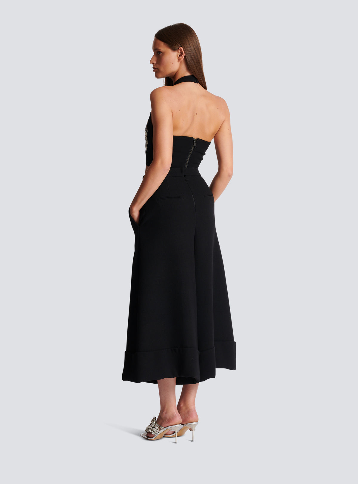 Top dos-nu à broderie baroque - Noir & Cristal