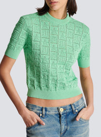 Pull monogramme en maille - Vert D'Eau