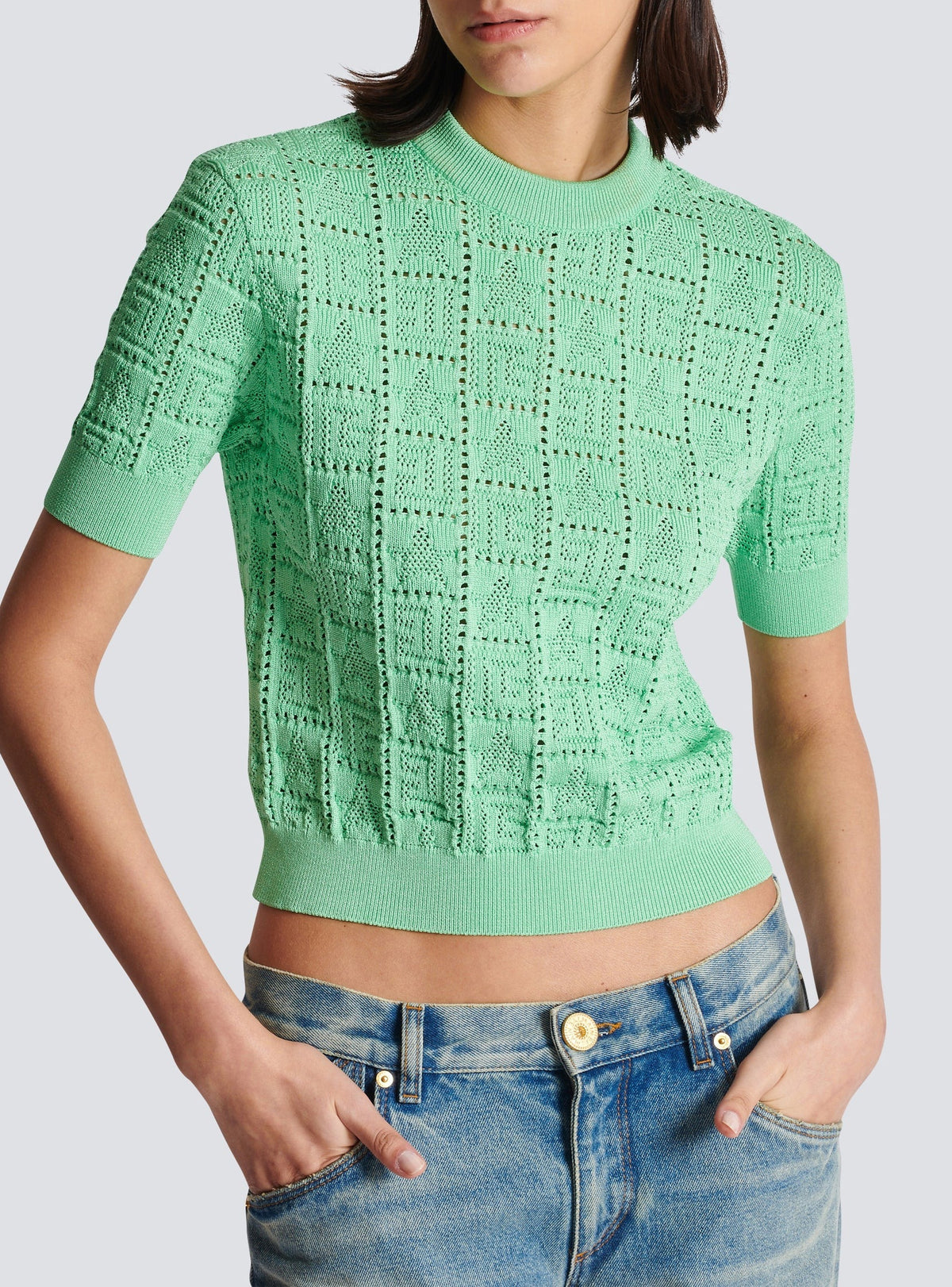 Pull monogramme en maille - Vert D'Eau