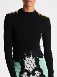 Top 6 boutons en tricot à dos ouvert - Noir