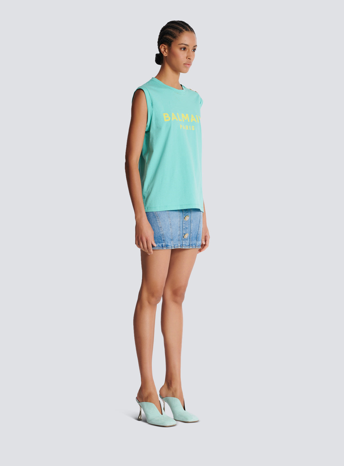 Débardeur imprimé balmain paris - Menthe &  Jaune Citron