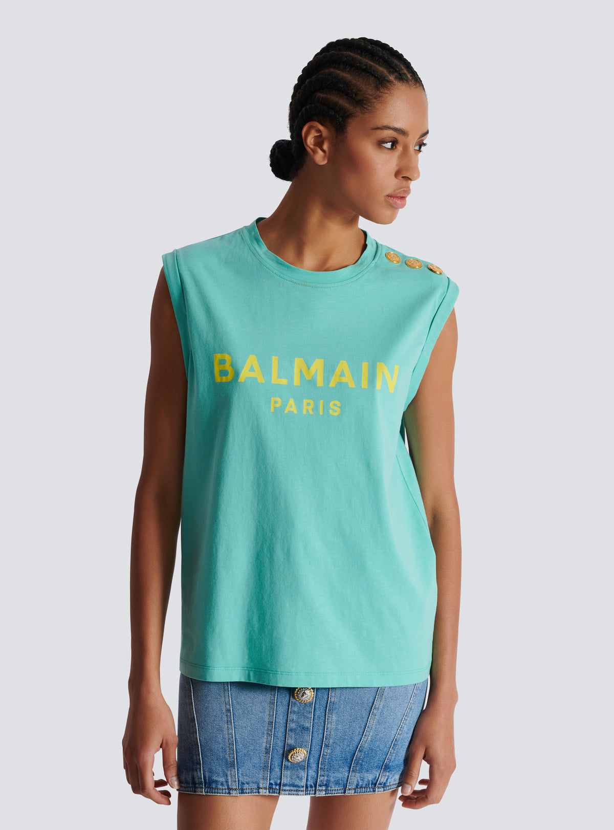 Débardeur imprimé balmain paris - Menthe &  Jaune Citron
