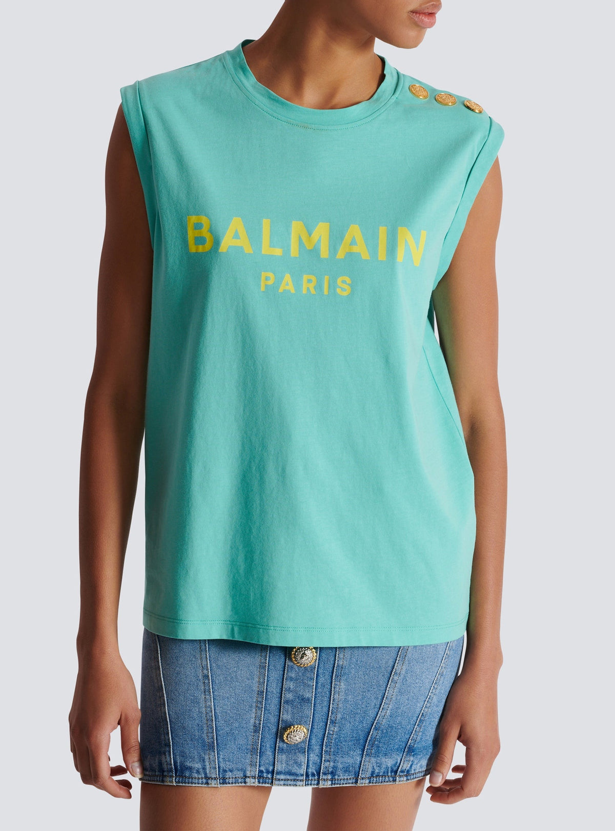 Débardeur imprimé Balmain Paris - Menthe & Jaune Citron