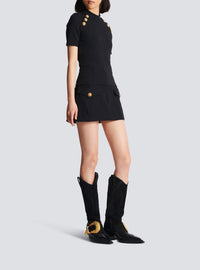 T-shirt 6 boutons en maille - Noir