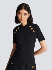 T-shirt 6 boutons en maille - Noir
