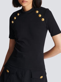 T-shirt 6 boutons en maille - Noir