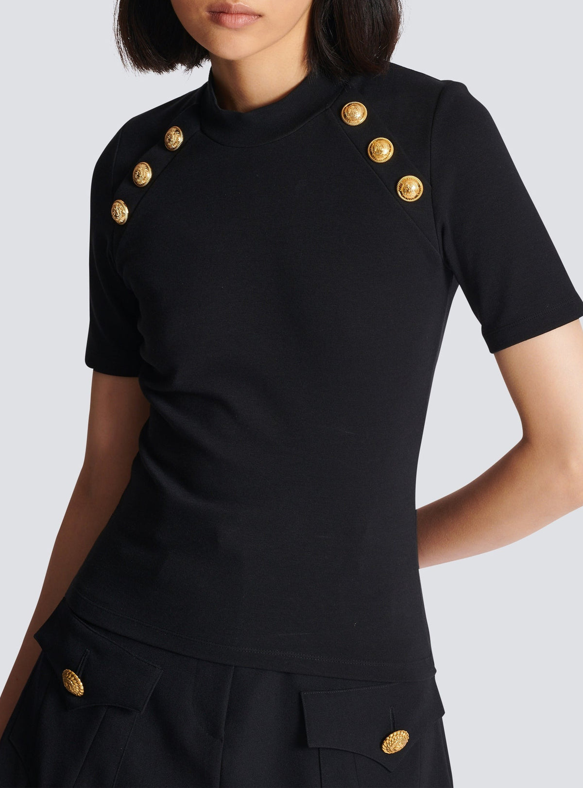 T-shirt 6 boutons en maille - Noir